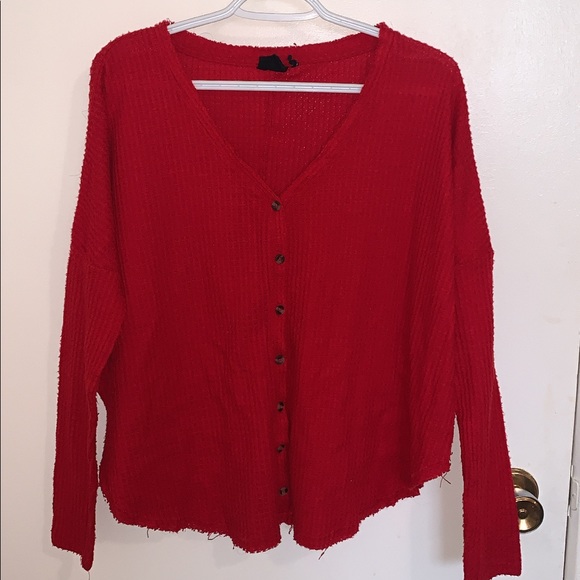 cozy red waffle cardigan - Picture 2 of 2